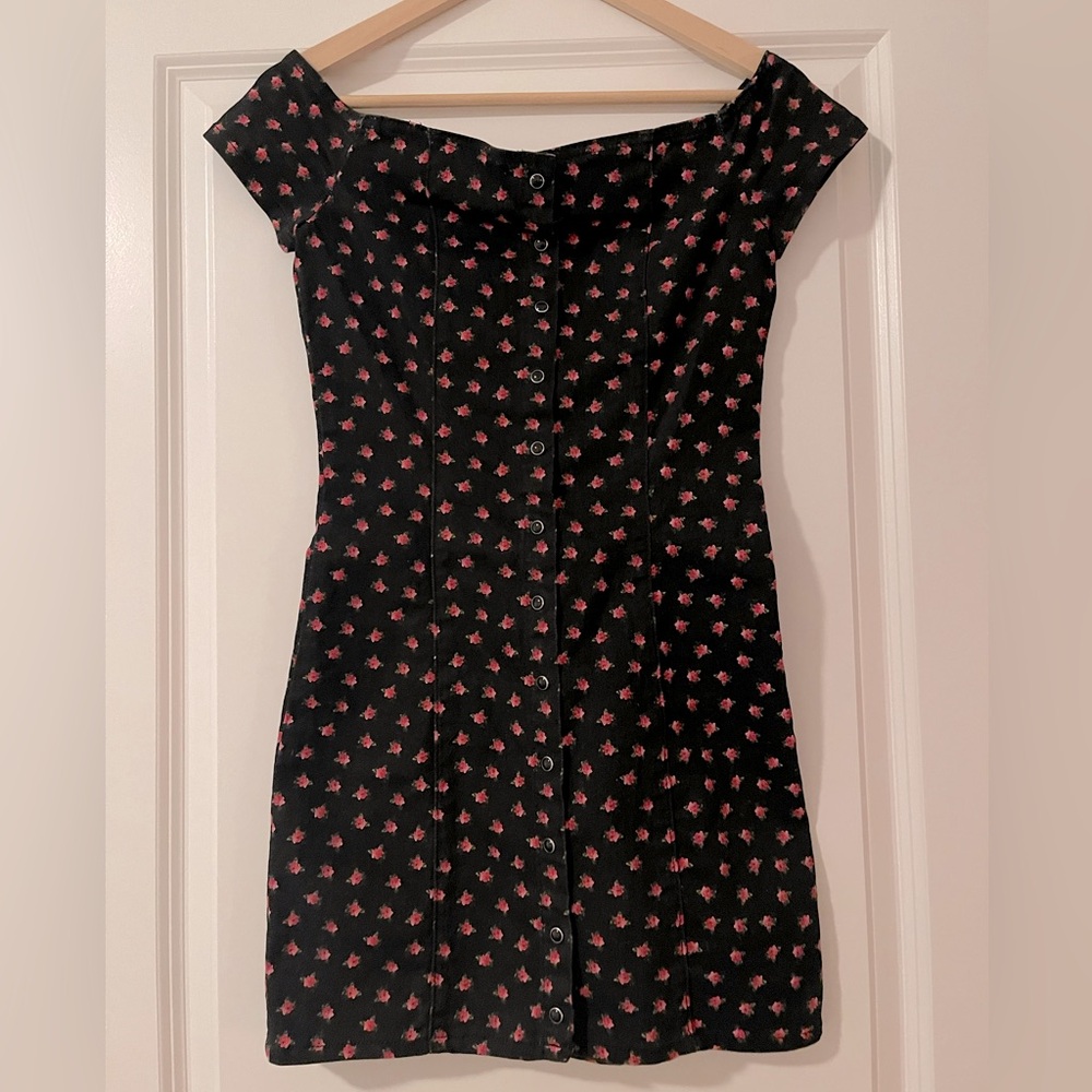 Forever 21 Black Mini Dress with Rose Pattern